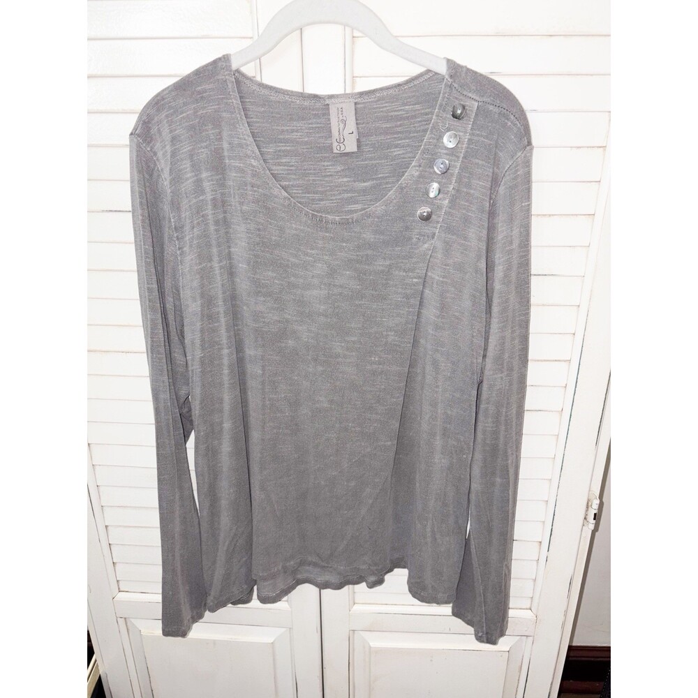 Earth Creations Real Clothes for Real People Gray LS Top Hemp Women's L USA